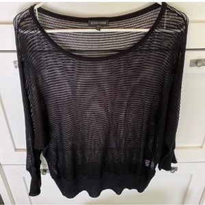 Eileen Fisher Tencel Mesh Black Sheer Top 3/4 Sleeve